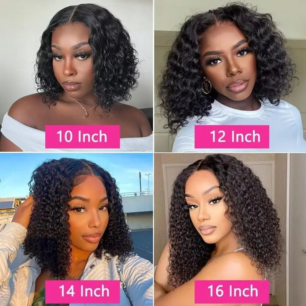 Brazilian 100% Human Deep Curly Bob Hair Wigs Natural Black Color Deep Wave HD Lace Front Part 13x4 Transparent Lace Wigs - MAGUSTA BEAUTY