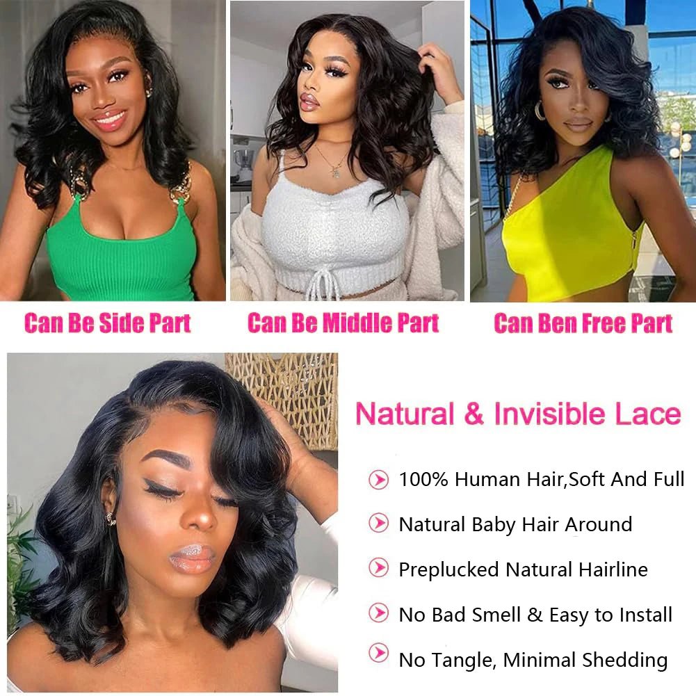 Brazilian Body Wave Short Bob Wig 13x4 Lace Frontal 4x4 Closure Human Hair Wig 200 Density For Women With Natural Wave Bob Wigs - MAGUSTA BEAUTY