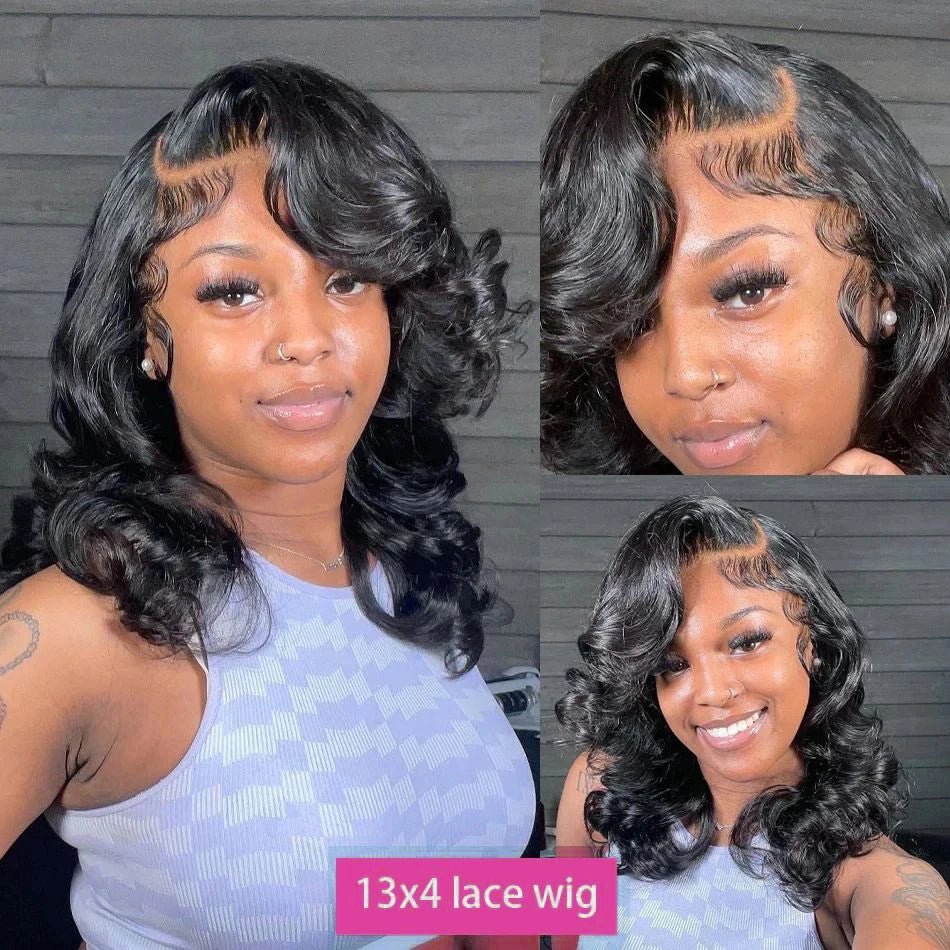 Brazilian Body Wave Short Bob Wig 13x4 Lace Frontal 4x4 Closure Human Hair Wig 200 Density For Women With Natural Wave Bob Wigs - MAGUSTA BEAUTY