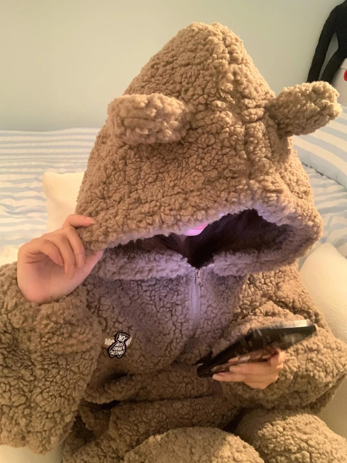 Brown Furry Pajama Sets Fluffy Teddy Bear Hooded Zipper Sleepwear Women Plush Warm Thick Christmas Homewear Y2K Kawaii Nightwear - MAGUSTA BEAUTY