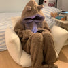 Brown Furry Pajama Sets Fluffy Teddy Bear Hooded Zipper Sleepwear Women Plush Warm Thick Christmas Homewear Y2K Kawaii Nightwear - MAGUSTA BEAUTY