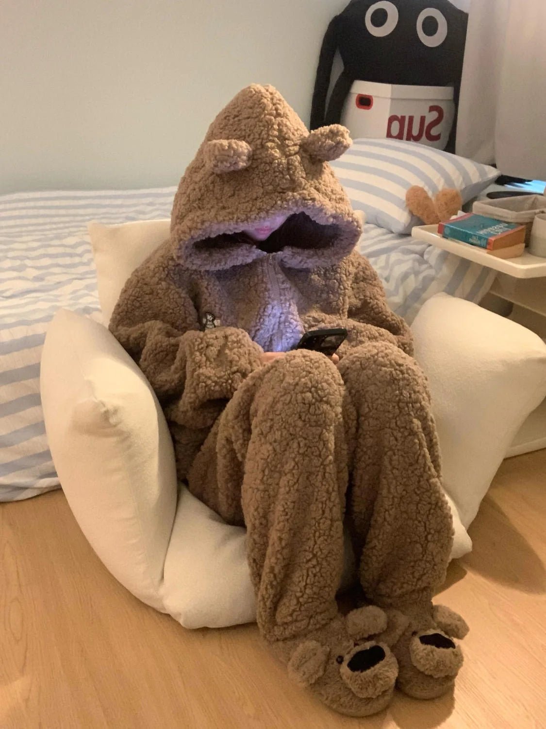 Brown Furry Pajama Sets Fluffy Teddy Bear Hooded Zipper Sleepwear Women Plush Warm Thick Christmas Homewear Y2K Kawaii Nightwear - MAGUSTA BEAUTY