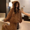 Brown Furry Pajama Sets Fluffy Teddy Bear Hooded Zipper Sleepwear Women Plush Warm Thick Christmas Homewear Y2K Kawaii Nightwear - MAGUSTA BEAUTY