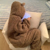 Brown Furry Pajama Sets Fluffy Teddy Bear Hooded Zipper Sleepwear Women Plush Warm Thick Christmas Homewear Y2K Kawaii Nightwear - MAGUSTA BEAUTY