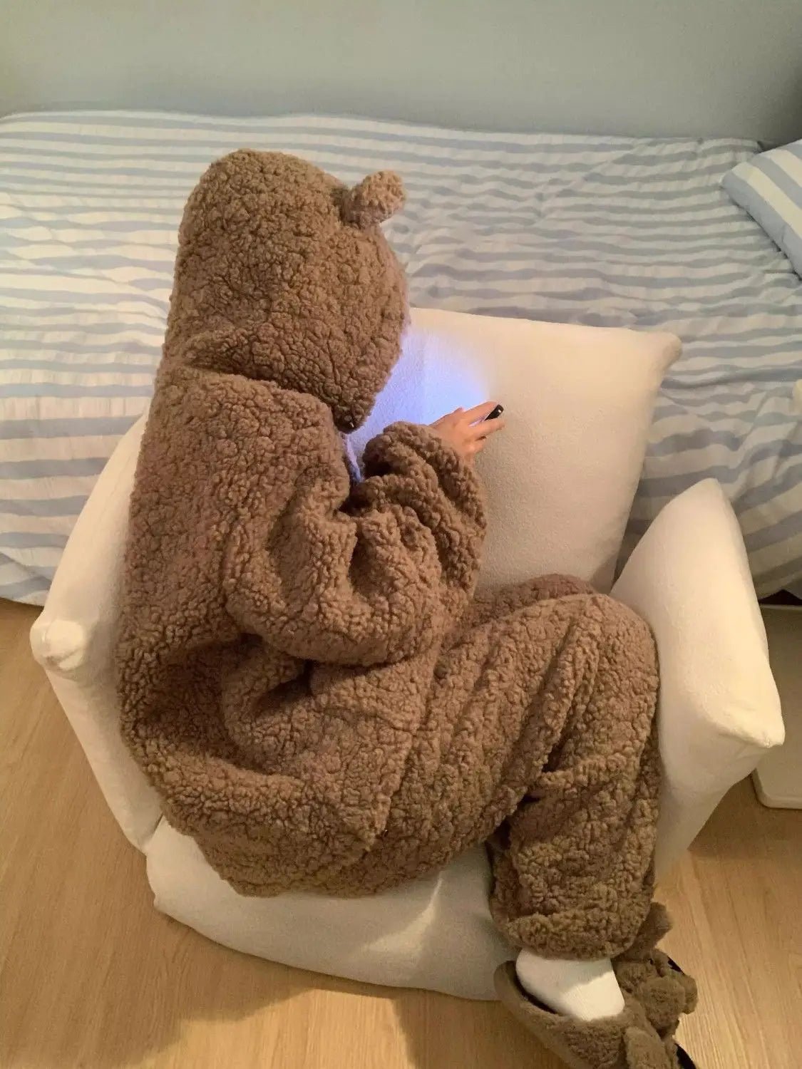 Brown Furry Pajama Sets Fluffy Teddy Bear Hooded Zipper Sleepwear Women Plush Warm Thick Christmas Homewear Y2K Kawaii Nightwear - MAGUSTA BEAUTY