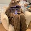 Brown Furry Pajama Sets Fluffy Teddy Bear Hooded Zipper Sleepwear Women Plush Warm Thick Christmas Homewear Y2K Kawaii Nightwear - MAGUSTA BEAUTY
