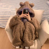 Brown Furry Pajama Sets Fluffy Teddy Bear Hooded Zipper Sleepwear Women Plush Warm Thick Christmas Homewear Y2K Kawaii Nightwear - MAGUSTA BEAUTY