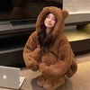 Brown Furry Pajama Sets Fluffy Teddy Bear Hooded Zipper Sleepwear Women Plush Warm Thick Christmas Homewear Y2K Kawaii Nightwear - MAGUSTA BEAUTY
