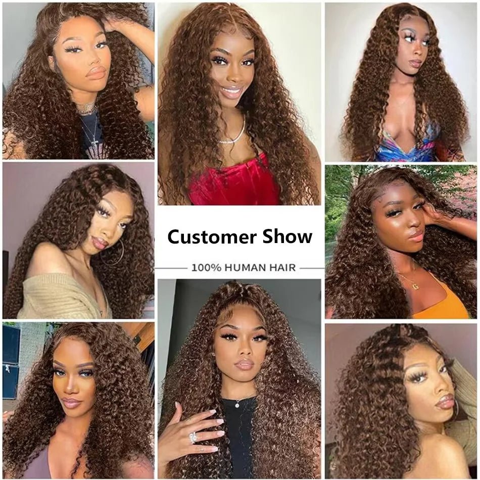 Chocolate Brown Deep Wave 13x6 Lace Front Wig Wig Human Hair Water Wave 250% Density Curly Wig Human Hair Brown Wigs Pre Plucked - MAGUSTA BEAUTY