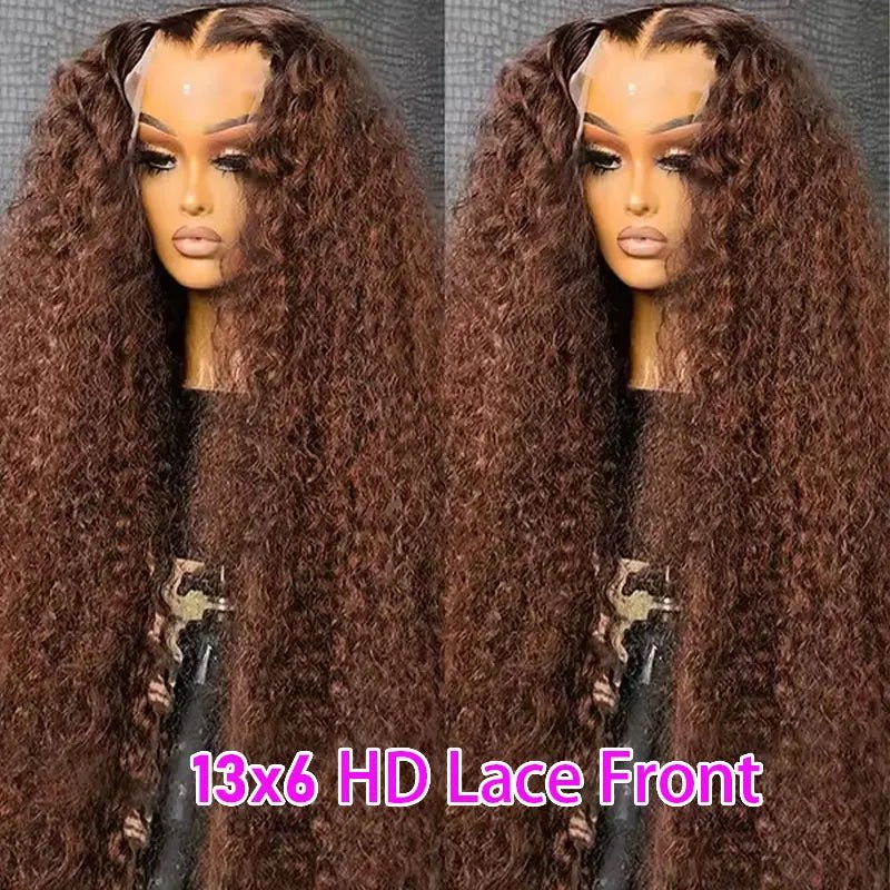 Chocolate Brown Deep Wave 13x6 Lace Front Wig Wig Human Hair Water Wave 250% Density Curly Wig Human Hair Brown Wigs Pre Plucked - MAGUSTA BEAUTY