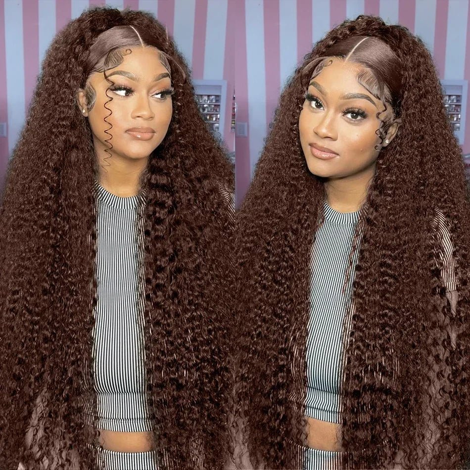 Chocolate Brown Deep Wave 13x6 Lace Front Wig Wig Human Hair Water Wave 250% Density Curly Wig Human Hair Brown Wigs Pre Plucked - MAGUSTA BEAUTY