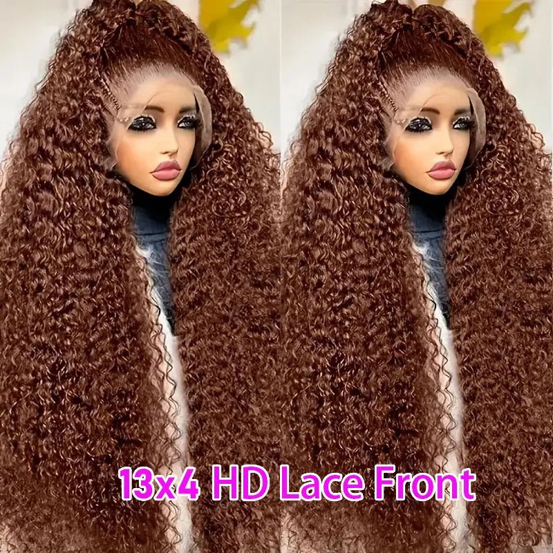 Chocolate Brown Deep Wave 13x6 Lace Front Wig Wig Human Hair Water Wave 250% Density Curly Wig Human Hair Brown Wigs Pre Plucked - MAGUSTA BEAUTY