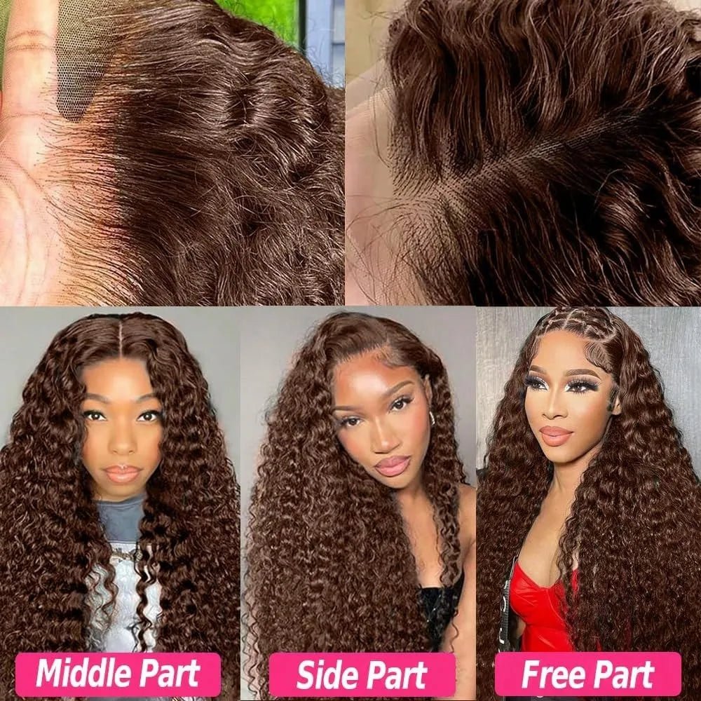 Chocolate Brown Deep Wave 13x6 Lace Front Wig Wig Human Hair Water Wave 250% Density Curly Wig Human Hair Brown Wigs Pre Plucked - MAGUSTA BEAUTY