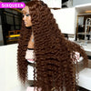Chocolate Brown Deep Wave 13x6 Lace Front Wig Wig Human Hair Water Wave 250% Density Curly Wig Human Hair Brown Wigs Pre Plucked - MAGUSTA BEAUTY