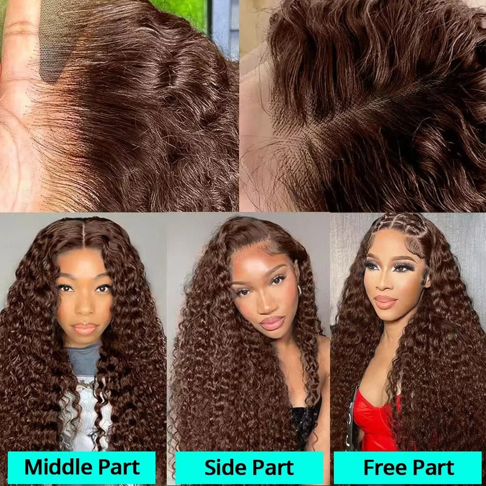 Chocolate Brown Deep Wave 13x6 Lace Front Wig Wig Human Hair Water Wave 250% Density Curly Wig Human Hair Brown Wigs Pre Plucked - MAGUSTA BEAUTY