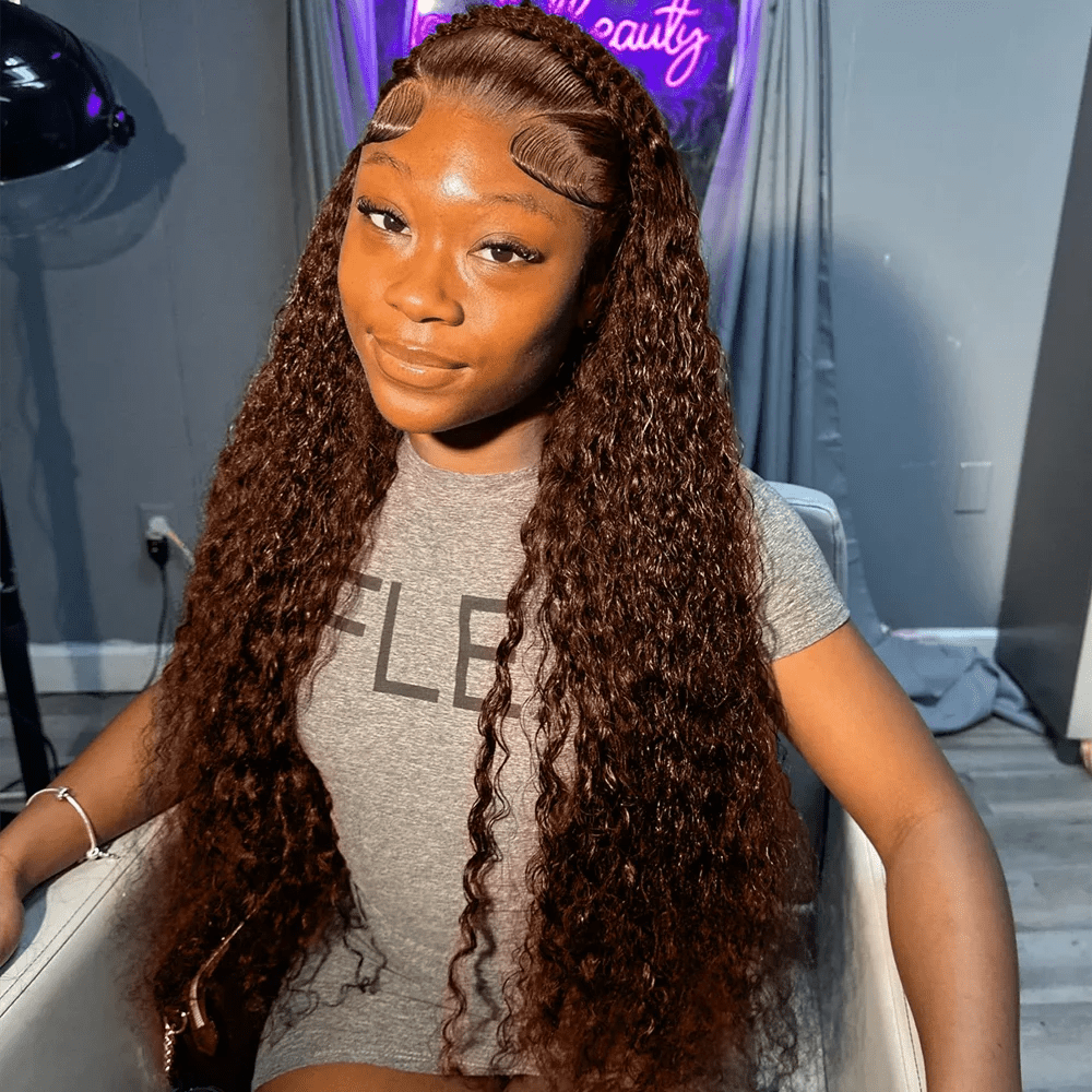 Chocolate Brown Deep Wave 13x6 Lace Front Wig Wig Human Hair Water Wave 250% Density Curly Wig Human Hair Brown Wigs Pre Plucked - MAGUSTA BEAUTY
