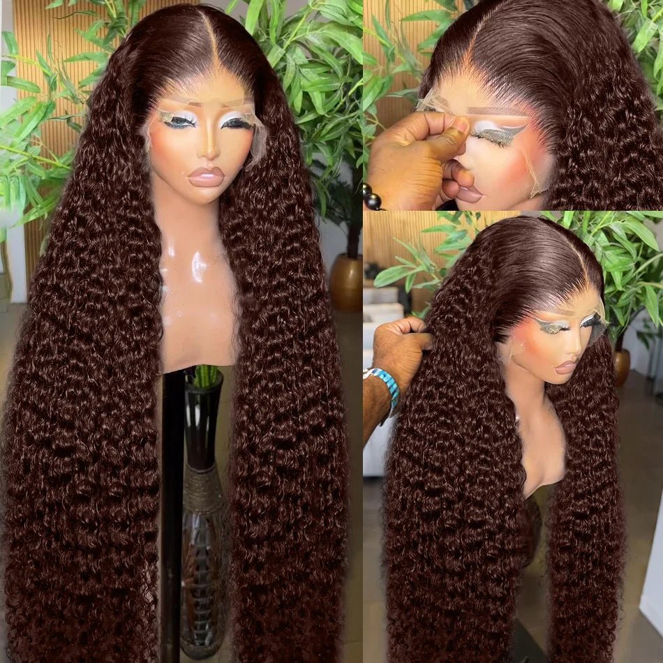 Chocolate Brown Deep Wave 13x6 Lace Front Wig Wig Human Hair Water Wave 250% Density Curly Wig Human Hair Brown Wigs Pre Plucked - MAGUSTA BEAUTY