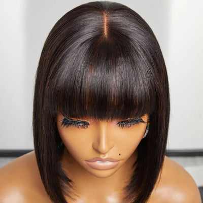 Choice Short Bob Wig Bone Straight 100% Human Hair With Bangs 3x1 Lace Middle Part Wigs For Black Women Bob Wigs - MAGUSTA BEAUTY