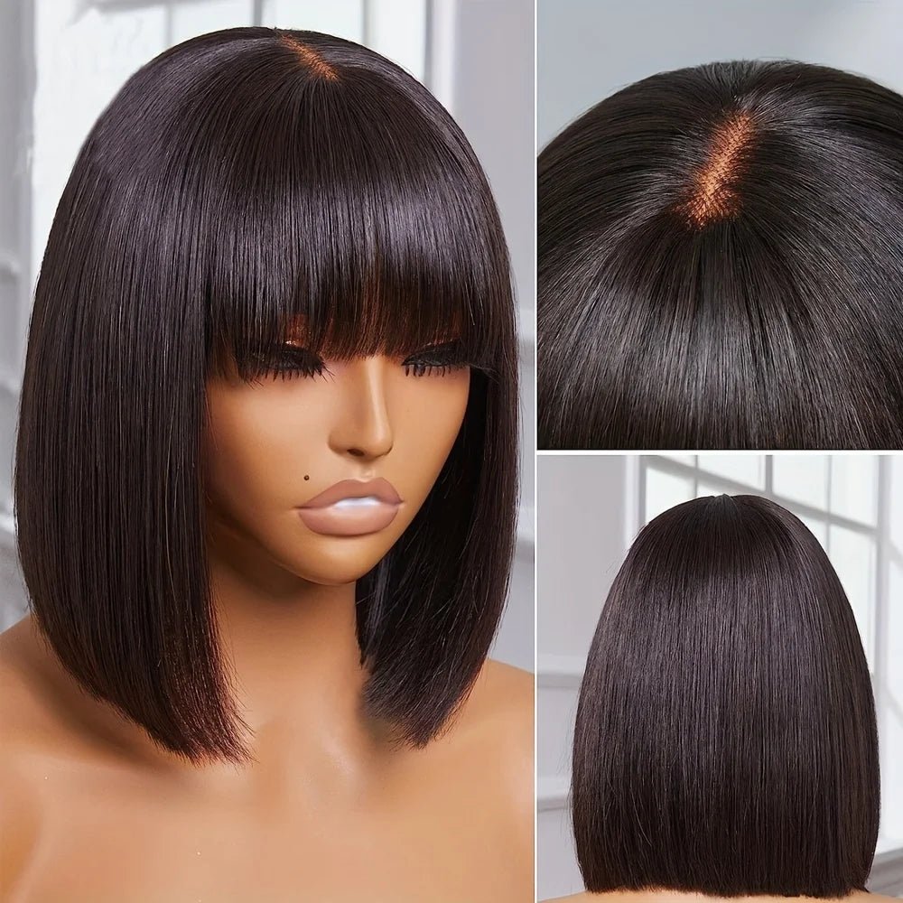 Choice Short Bob Wig Bone Straight 100% Human Hair With Bangs 3x1 Lace Middle Part Wigs For Black Women Bob Wigs - MAGUSTA BEAUTY