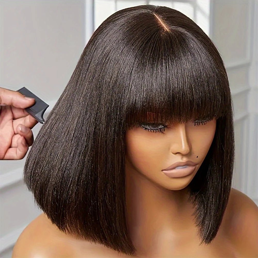 Choice Short Bob Wig Bone Straight 100% Human Hair With Bangs 3x1 Lace Middle Part Wigs For Black Women Bob Wigs - MAGUSTA BEAUTY