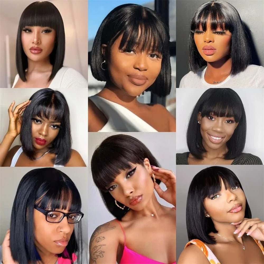 Choice Short Bob Wig Bone Straight 100% Human Hair With Bangs 3x1 Lace Middle Part Wigs For Black Women Bob Wigs - MAGUSTA BEAUTY