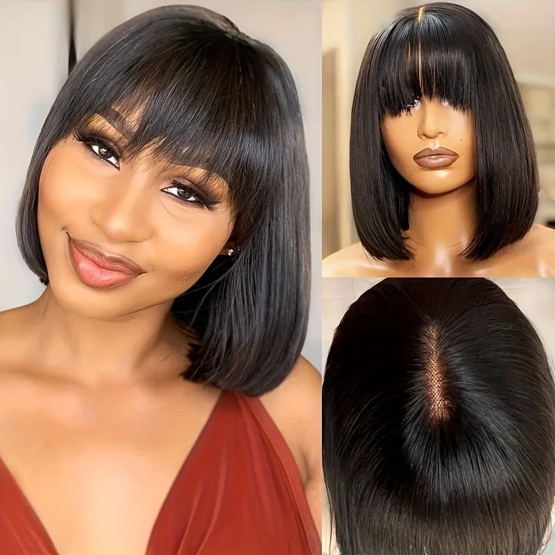 Choice Short Bob Wig Bone Straight 100% Human Hair With Bangs 3x1 Lace Middle Part Wigs For Black Women Bob Wigs - MAGUSTA BEAUTY