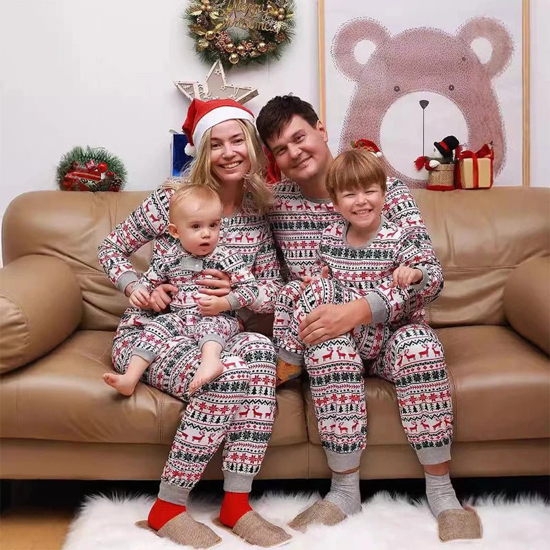 Christmas Family Matching Pajamas Set 2025 Mom Dad Kids Elk Print 2Pcs Clothes Baby Romper Family Look Soft Sleepwear Xmas Gift - MAGUSTA BEAUTY