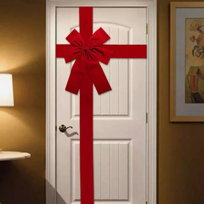 Christmas Front Door Decoration Hanging Bow Knot Imitation Linen Ribbon New Year Xmas Front Door Decor Big Bow Diy Material - MAGUSTA BEAUTY