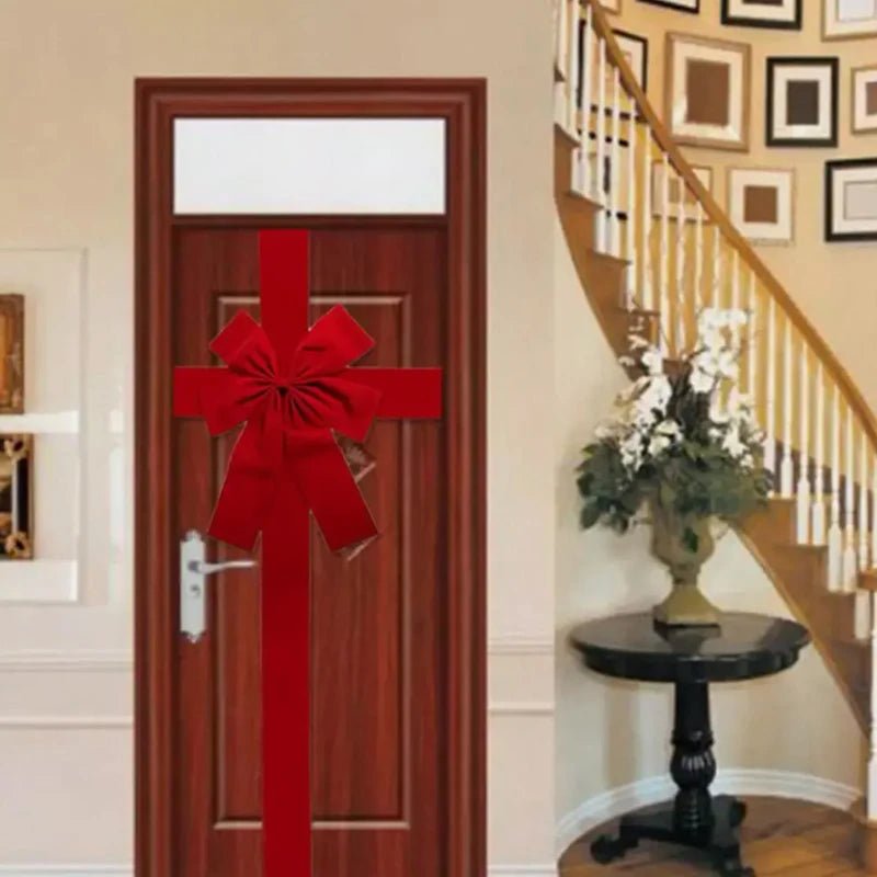 Christmas Front Door Decoration Hanging Bow Knot Imitation Linen Ribbon New Year Xmas Front Door Decor Big Bow Diy Material - MAGUSTA BEAUTY