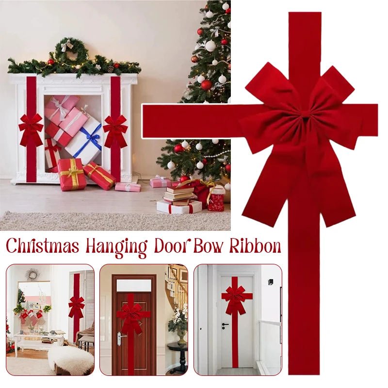 Christmas Front Door Decoration Hanging Bow Knot Imitation Linen Ribbon New Year Xmas Front Door Decor Big Bow Diy Material - MAGUSTA BEAUTY