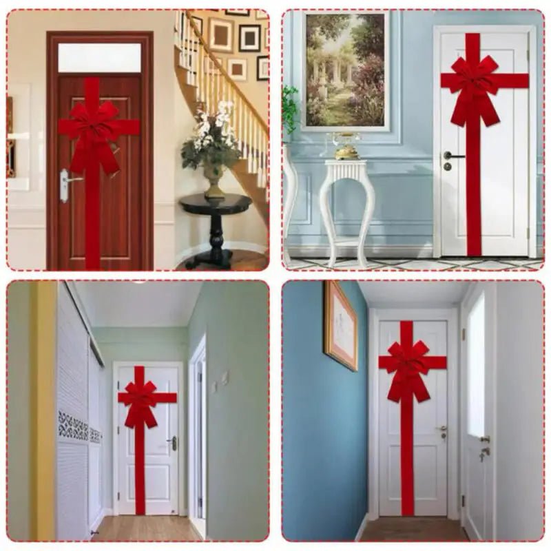 Christmas Front Door Decoration Hanging Bow Knot Imitation Linen Ribbon New Year Xmas Front Door Decor Big Bow Diy Material - MAGUSTA BEAUTY