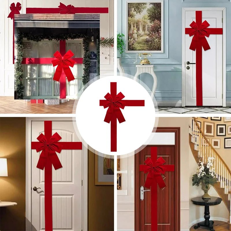 Christmas Front Door Decoration Hanging Bow Knot Imitation Linen Ribbon New Year Xmas Front Door Decor Big Bow Diy Material - MAGUSTA BEAUTY