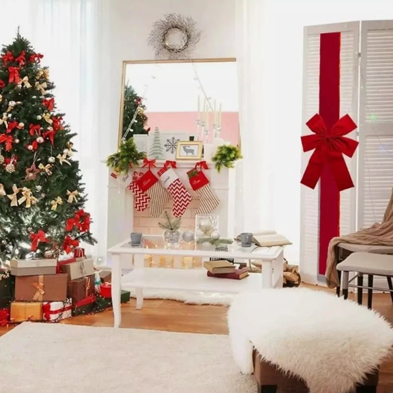 Christmas Front Door Decoration Hanging Bow Knot Imitation Linen Ribbon New Year Xmas Front Door Decor Big Bow Diy Material - MAGUSTA BEAUTY