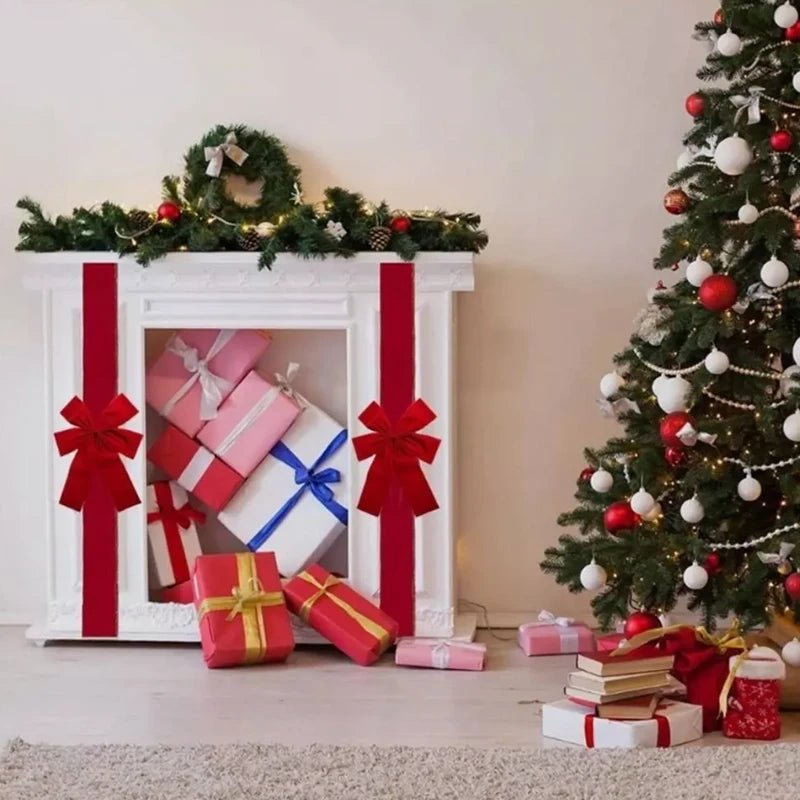 Christmas Front Door Decoration Hanging Bow Knot Imitation Linen Ribbon New Year Xmas Front Door Decor Big Bow Diy Material - MAGUSTA BEAUTY