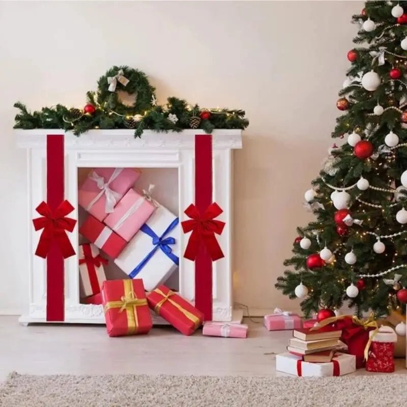 Christmas Front Door Decoration Hanging Bow Knot Imitation Linen Ribbon New Year Xmas Front Door Decor Big Bow Diy Material - MAGUSTA BEAUTY