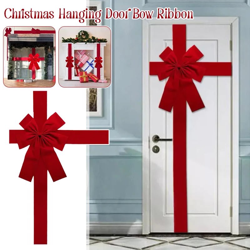 Christmas Front Door Decoration Hanging Bow Knot Imitation Linen Ribbon New Year Xmas Front Door Decor Big Bow Diy Material - MAGUSTA BEAUTY