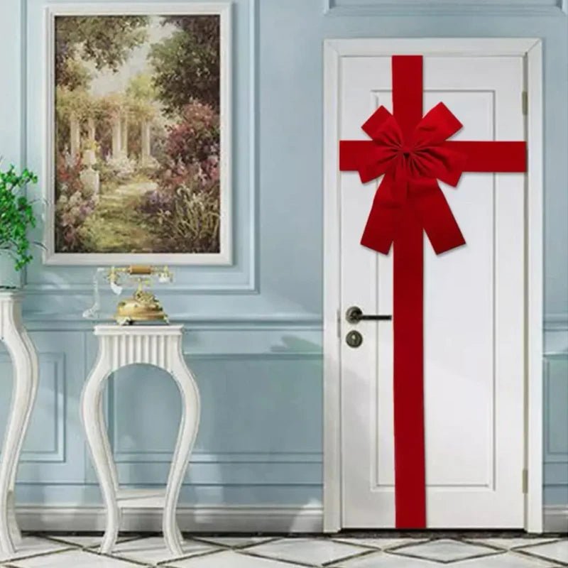 Christmas Front Door Decoration Hanging Bow Knot Imitation Linen Ribbon New Year Xmas Front Door Decor Big Bow Diy Material - MAGUSTA BEAUTY