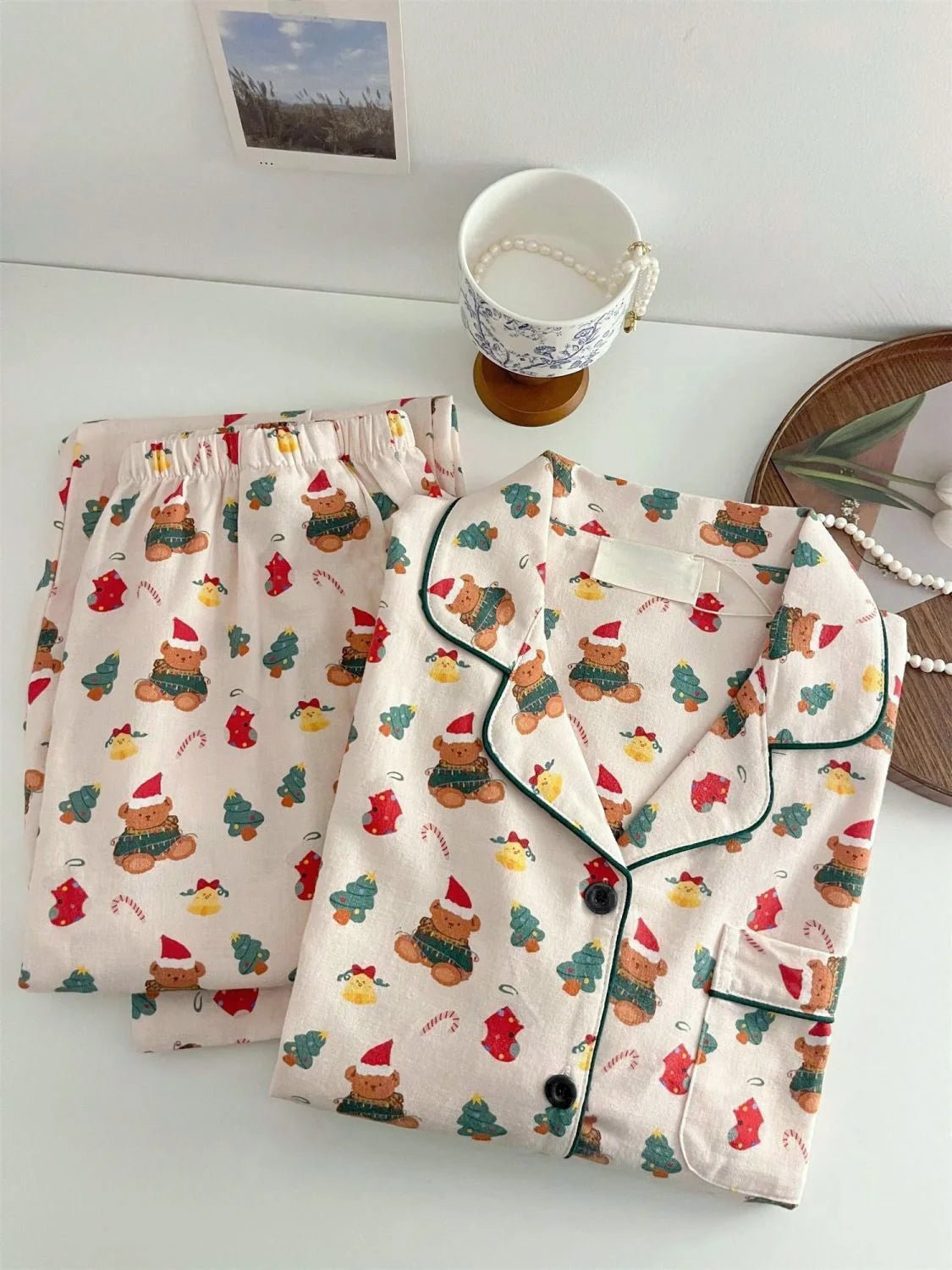 Christmas PJ Set Women Autumn Female Homewear Long Sleeves Button Sleepwear Pajamas Pants Pajama Sets Kawaii Y2K Girls Nightwear - MAGUSTA BEAUTY