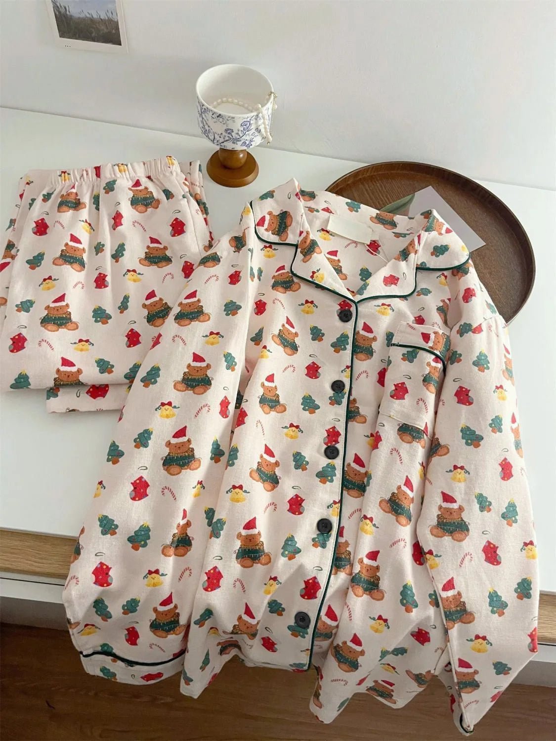 Christmas PJ Set Women Autumn Female Homewear Long Sleeves Button Sleepwear Pajamas Pants Pajama Sets Kawaii Y2K Girls Nightwear - MAGUSTA BEAUTY