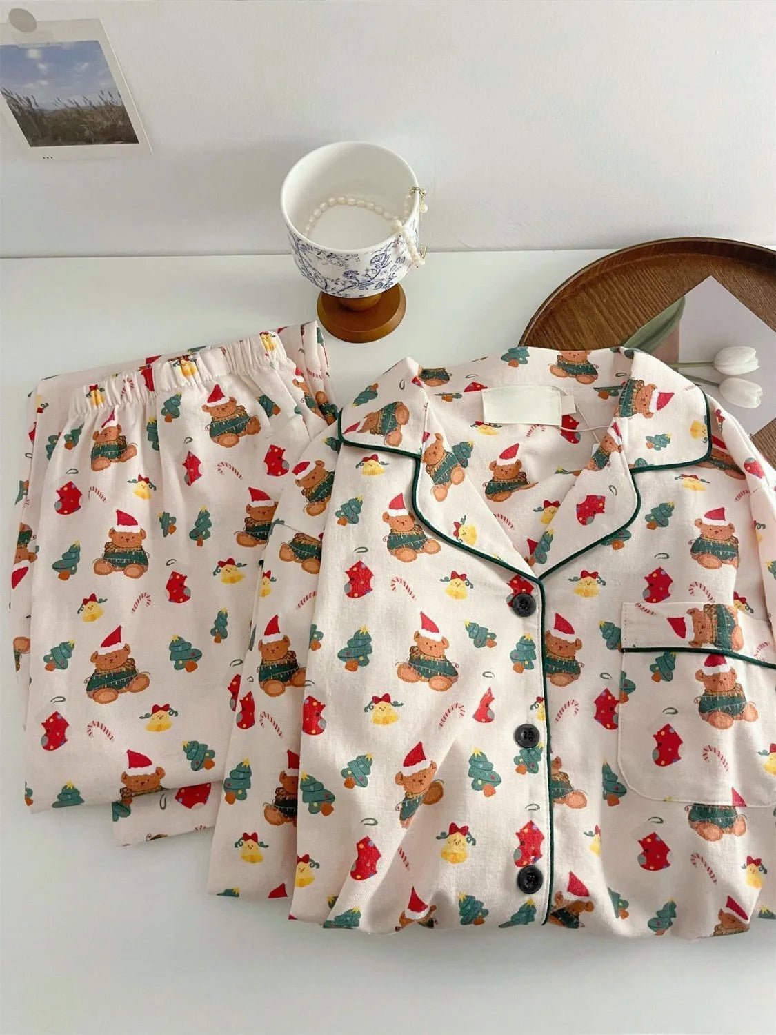 Christmas PJ Set Women Autumn Female Homewear Long Sleeves Button Sleepwear Pajamas Pants Pajama Sets Kawaii Y2K Girls Nightwear - MAGUSTA BEAUTY