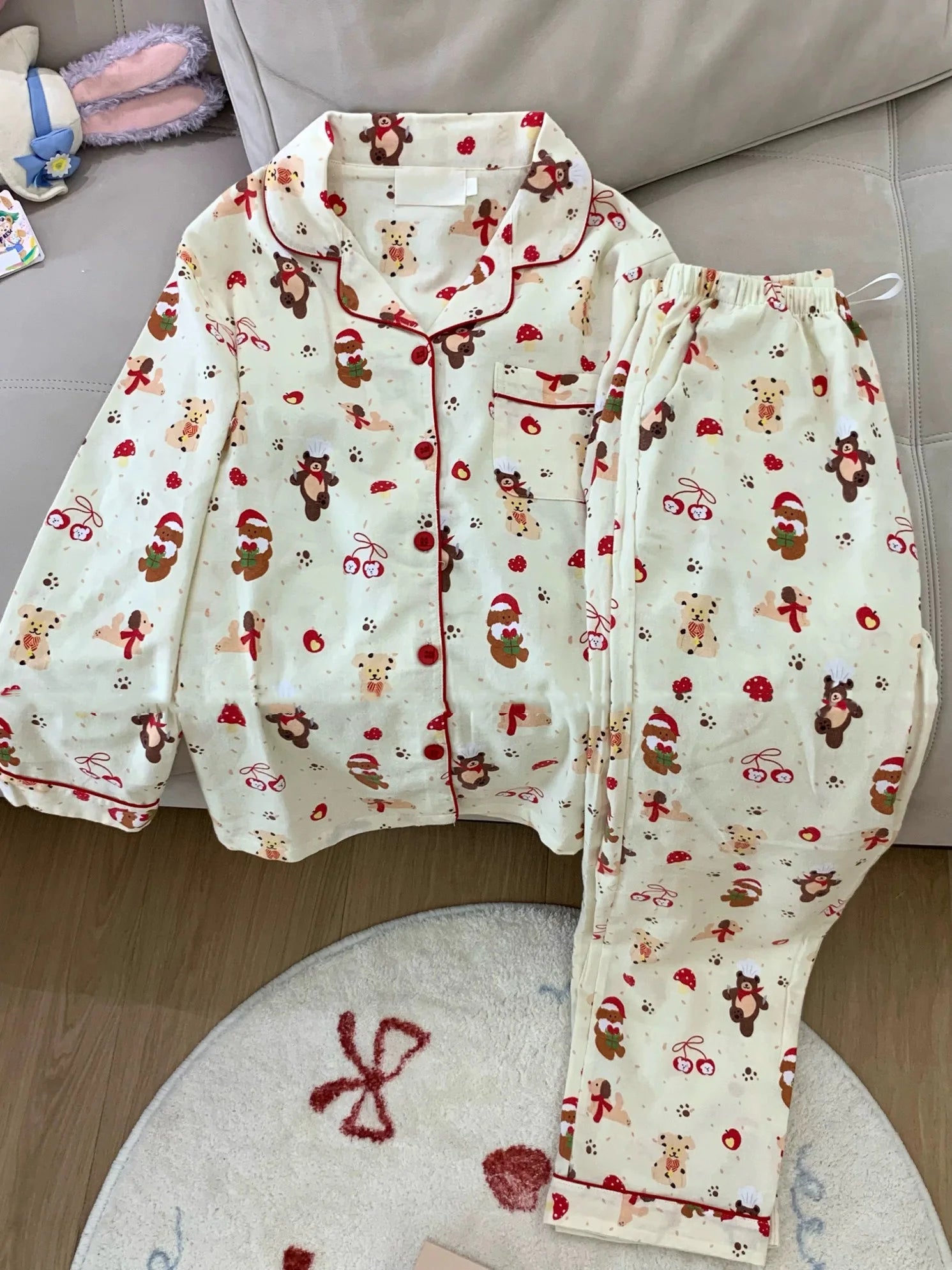 Christmas PJ Set Women Autumn Female Homewear Long Sleeves Button Sleepwear Pajamas Pants Pajama Sets Kawaii Y2K Girls Nightwear - MAGUSTA BEAUTY