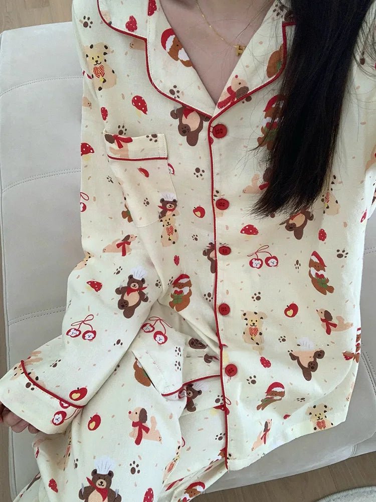 Christmas PJ Set Women Autumn Female Homewear Long Sleeves Button Sleepwear Pajamas Pants Pajama Sets Kawaii Y2K Girls Nightwear - MAGUSTA BEAUTY