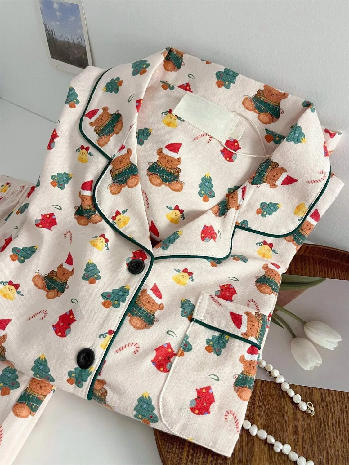 Christmas PJ Set Women Autumn Female Homewear Long Sleeves Button Sleepwear Pajamas Pants Pajama Sets Kawaii Y2K Girls Nightwear - MAGUSTA BEAUTY