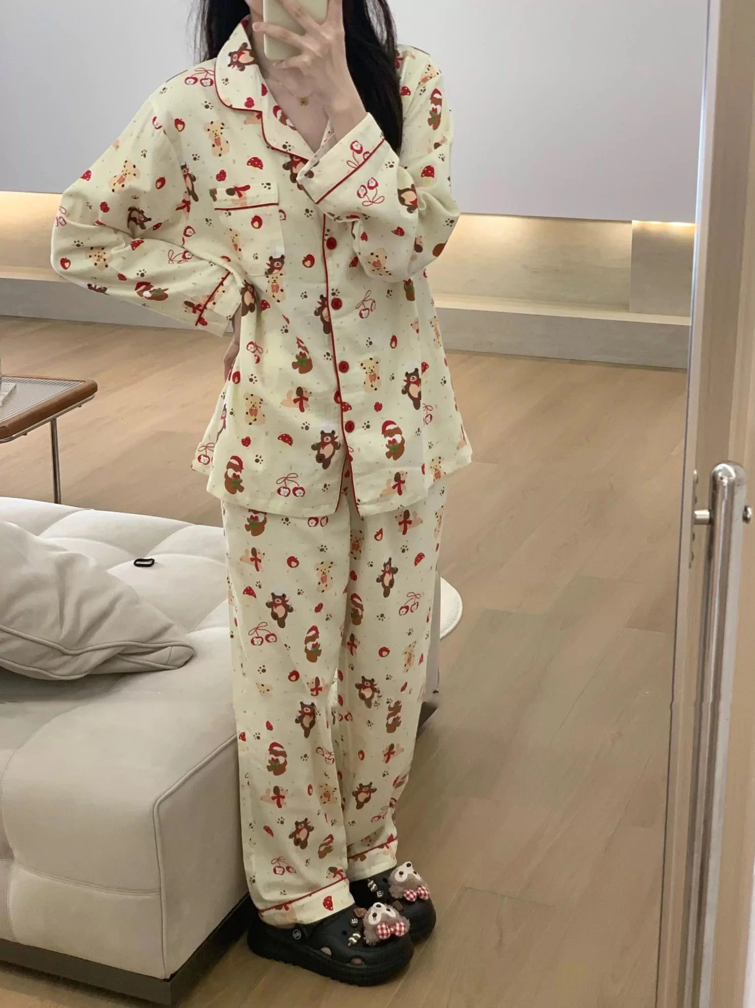 Christmas PJ Set Women Autumn Female Homewear Long Sleeves Button Sleepwear Pajamas Pants Pajama Sets Kawaii Y2K Girls Nightwear - MAGUSTA BEAUTY