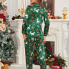 Christmas Reindeer Print Satin Pajama Set for Adults – Polyester & Elastane Long Sleeve Party Loungewear with Lapel Collar - MAGUSTA BEAUTY