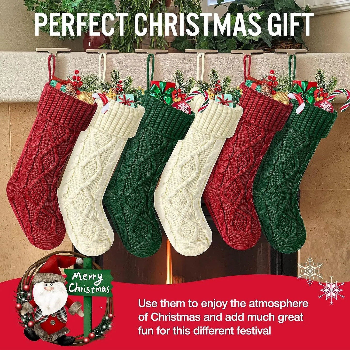 Christmas Stockings For Kids Large Size Cable Knit Stocking Christmas Decorations For Family Party - MAGUSTA BEAUTY