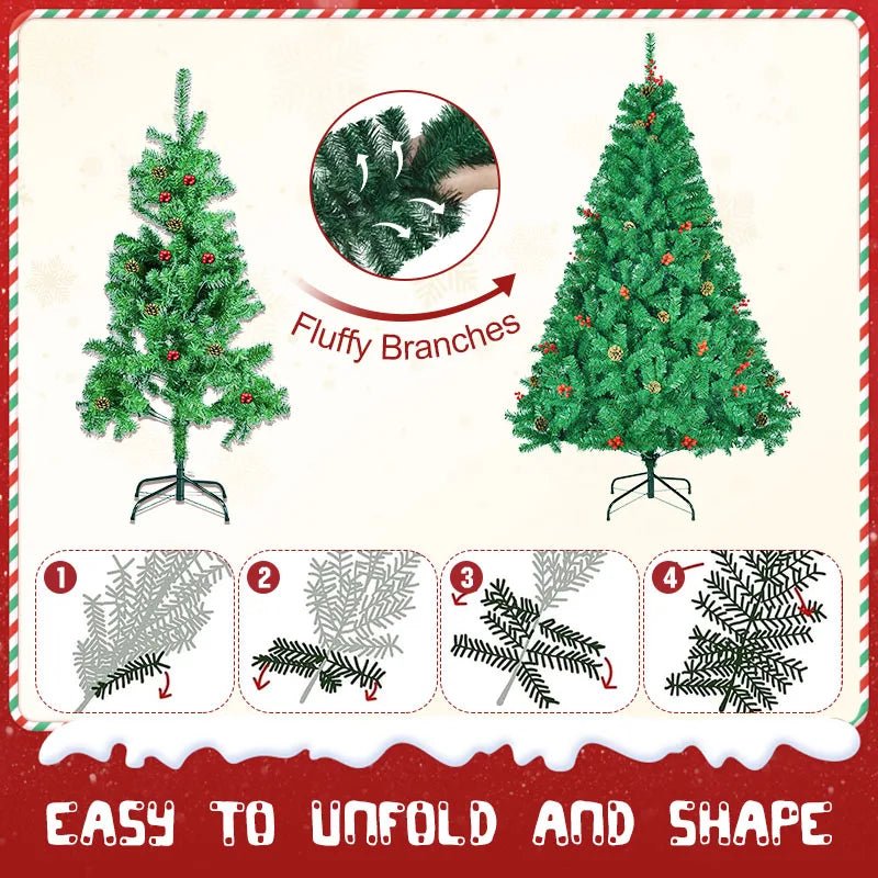 Classic Pine Tree 7FT/8FT Pre - Artificial Christmas Tree, with Metal Hinges 1000 PVC Branches Artificial Xmas Tree Home Decor - MAGUSTA BEAUTY