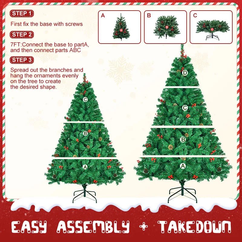 Classic Pine Tree 7FT/8FT Pre - Artificial Christmas Tree, with Metal Hinges 1000 PVC Branches Artificial Xmas Tree Home Decor - MAGUSTA BEAUTY