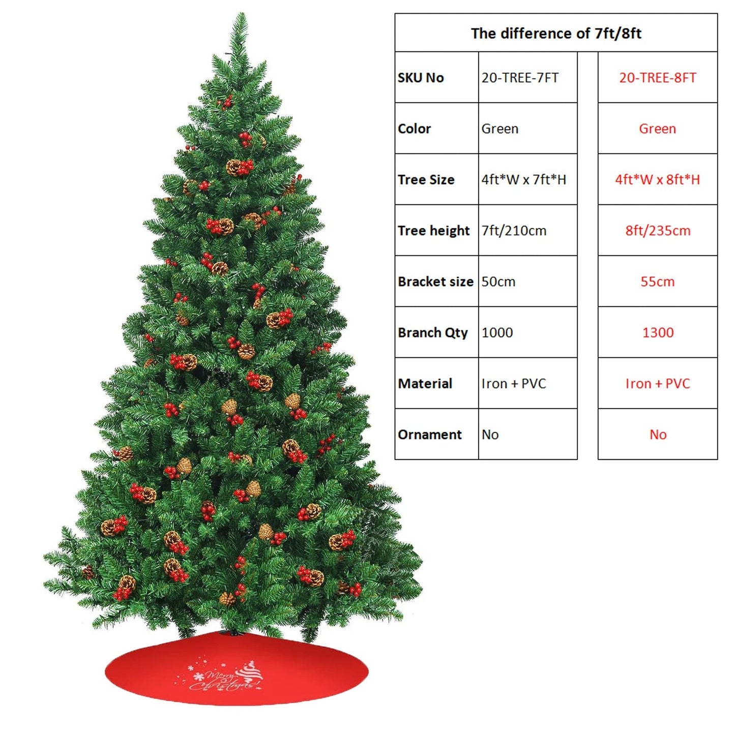 Classic Pine Tree 7FT/8FT Pre - Artificial Christmas Tree, with Metal Hinges 1000 PVC Branches Artificial Xmas Tree Home Decor - MAGUSTA BEAUTY