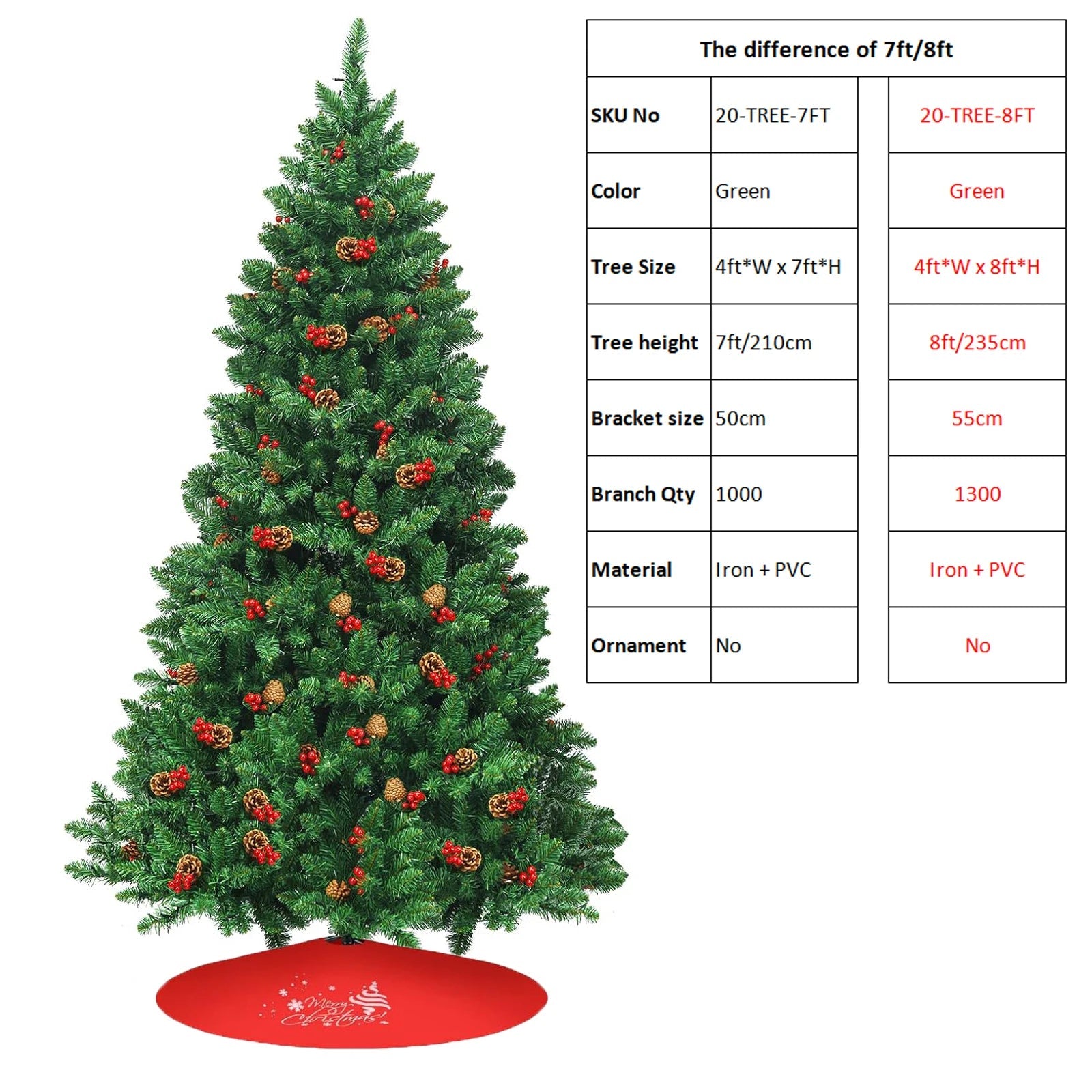 Classic Pine Tree 7FT/8FT Pre - Artificial Christmas Tree, with Metal Hinges 1000 PVC Branches Artificial Xmas Tree Home Decor - MAGUSTA BEAUTY